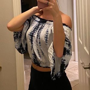 Tie-dye off the shoulder crop top
